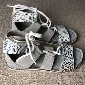 Suede & Faux Snakeskin Grey Gladiator Sandals 8.5
